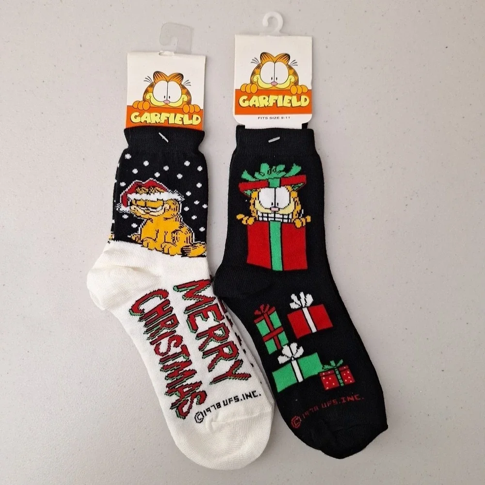 Vintage UFS 1978 GARFIELD THE CAT Women's Crew Socks Christmas Novelty NWT